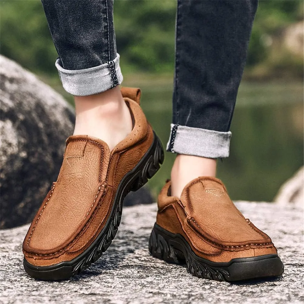 BIFINI Men's Slip-on Outdoor Walking Shoes Adventure Leather Hiking Moc Moccasin