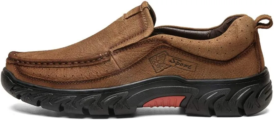 BIFINI Men's Slip-on Outdoor Walking Shoes Adventure Leather Hiking Moc Moccasin