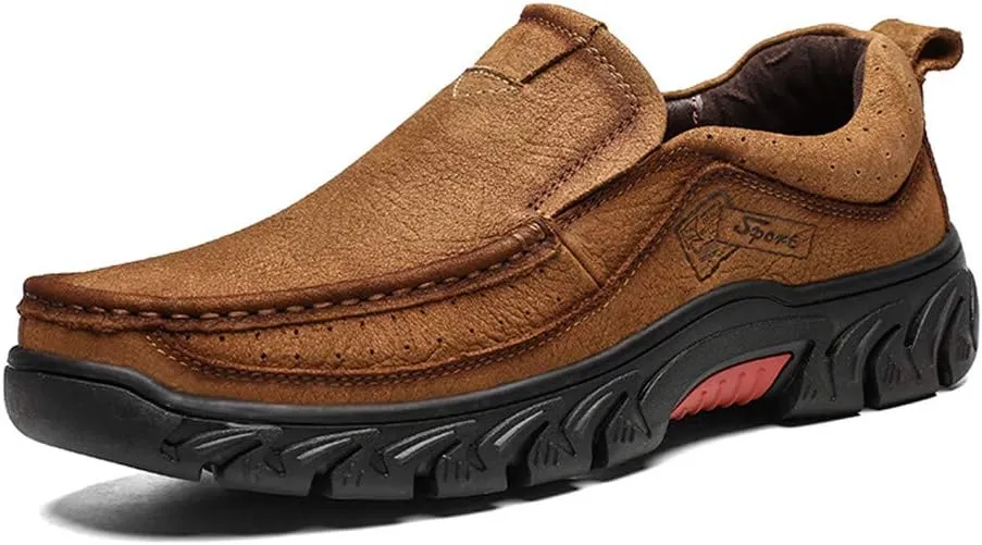 BIFINI Men's Slip-on Outdoor Walking Shoes Adventure Leather Hiking Moc Moccasin