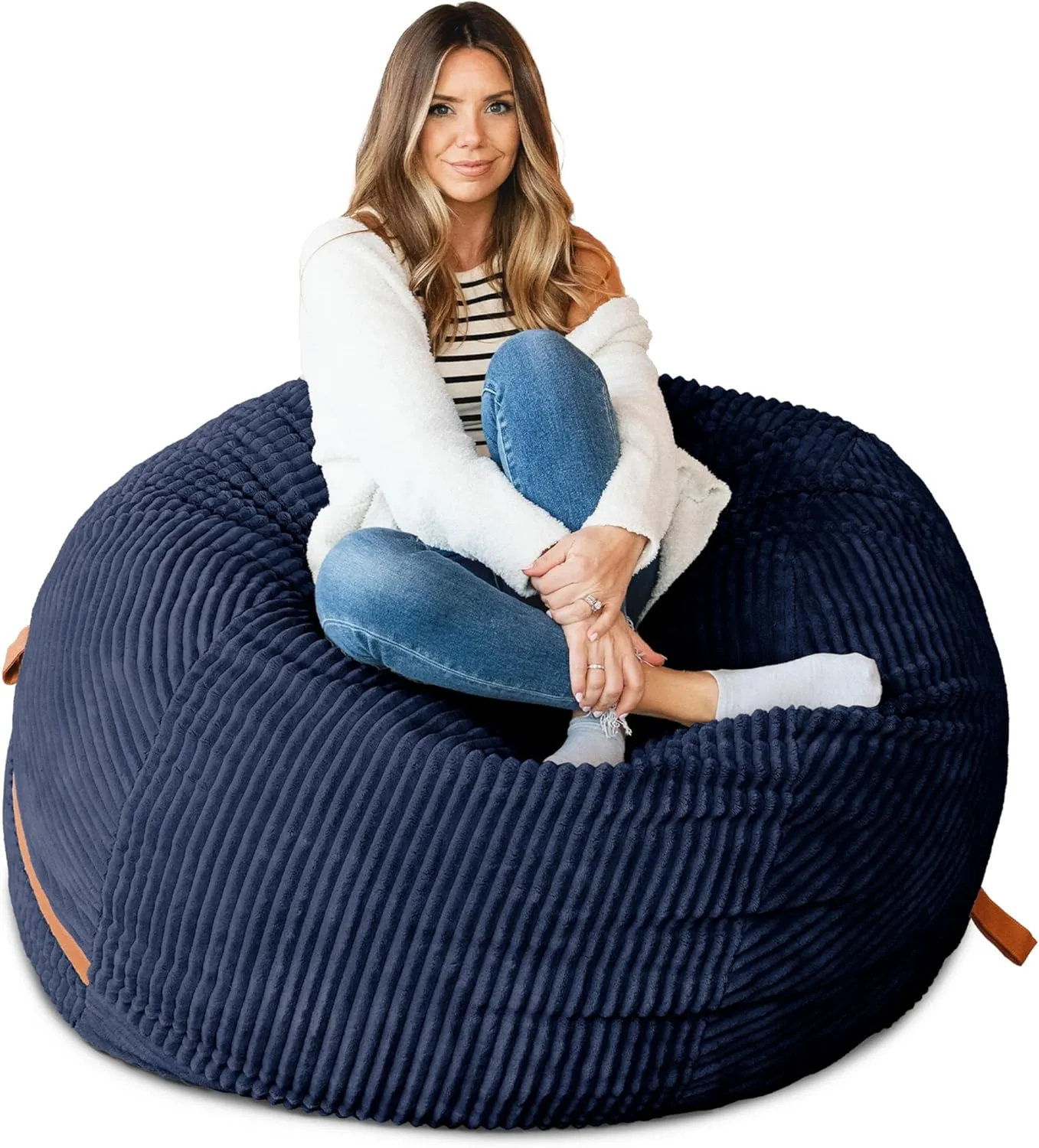 Big Joe Fuf Large Foam Filled Bean Bag Chair with Removable Cover, Midnight Blue, Corded Plush, 4 feet Big