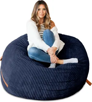 Big Joe Fuf Large Foam Filled Bean Bag Chair with Removable Cover, Midnight Blue, Corded Plush, 4 feet Big
