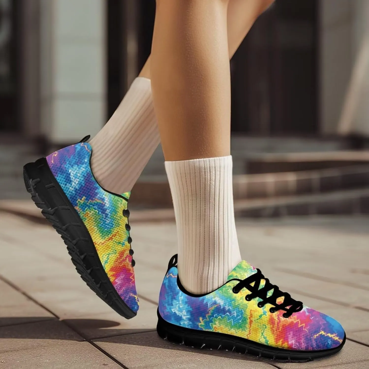 Bigcardesigns Womens Lightweight Athletic Fashion Sneaker Jogging Running Sports Shoes Colorful Floral Design