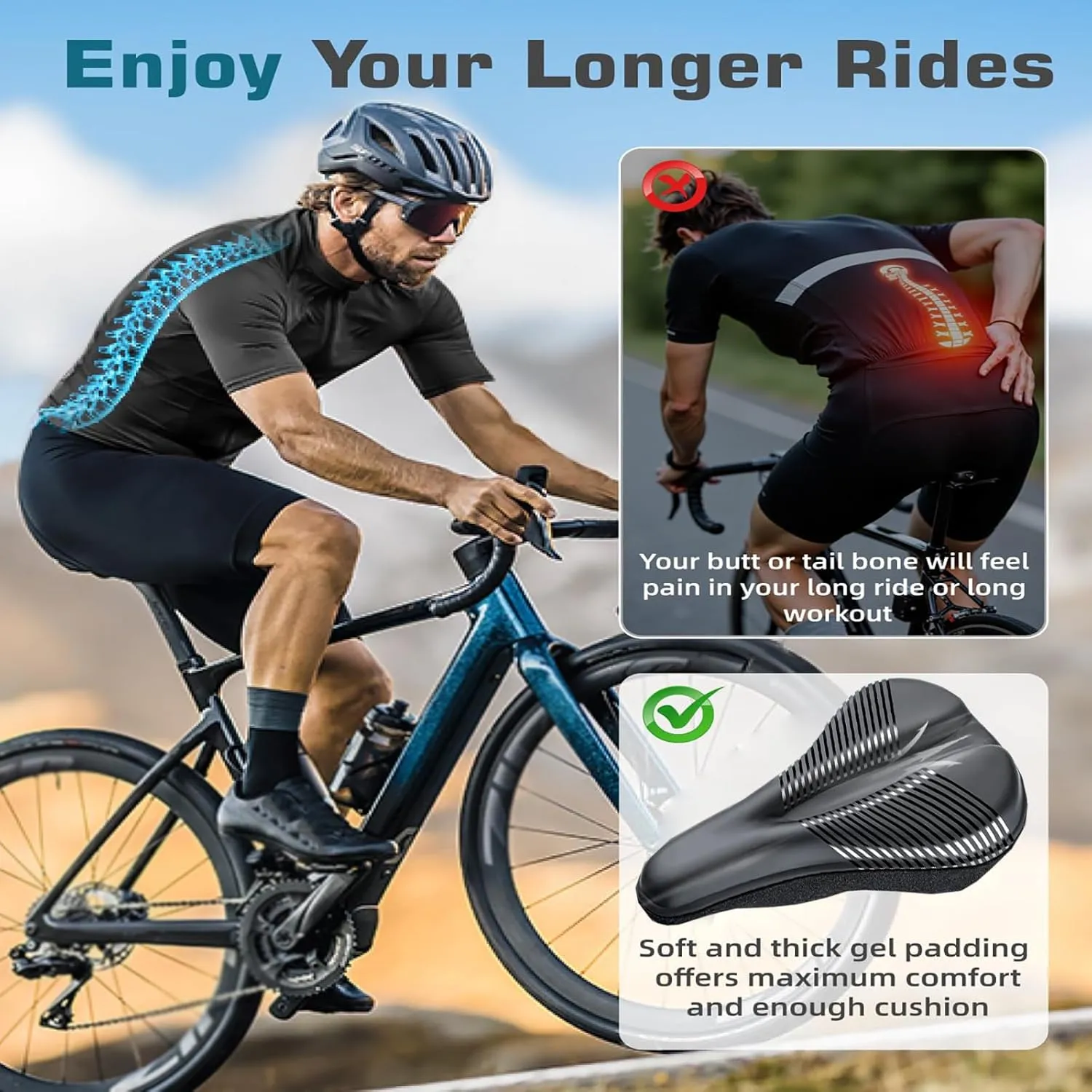 Bike Seat Cushion for Specialized Allez E5 Smartweld Frameset Allez Elite Allez Expert, Memory Foam & Gel Padded Cover Bicycle Seat for Men Women Shock-Absorbing Comfort Bike Seat Pad,B