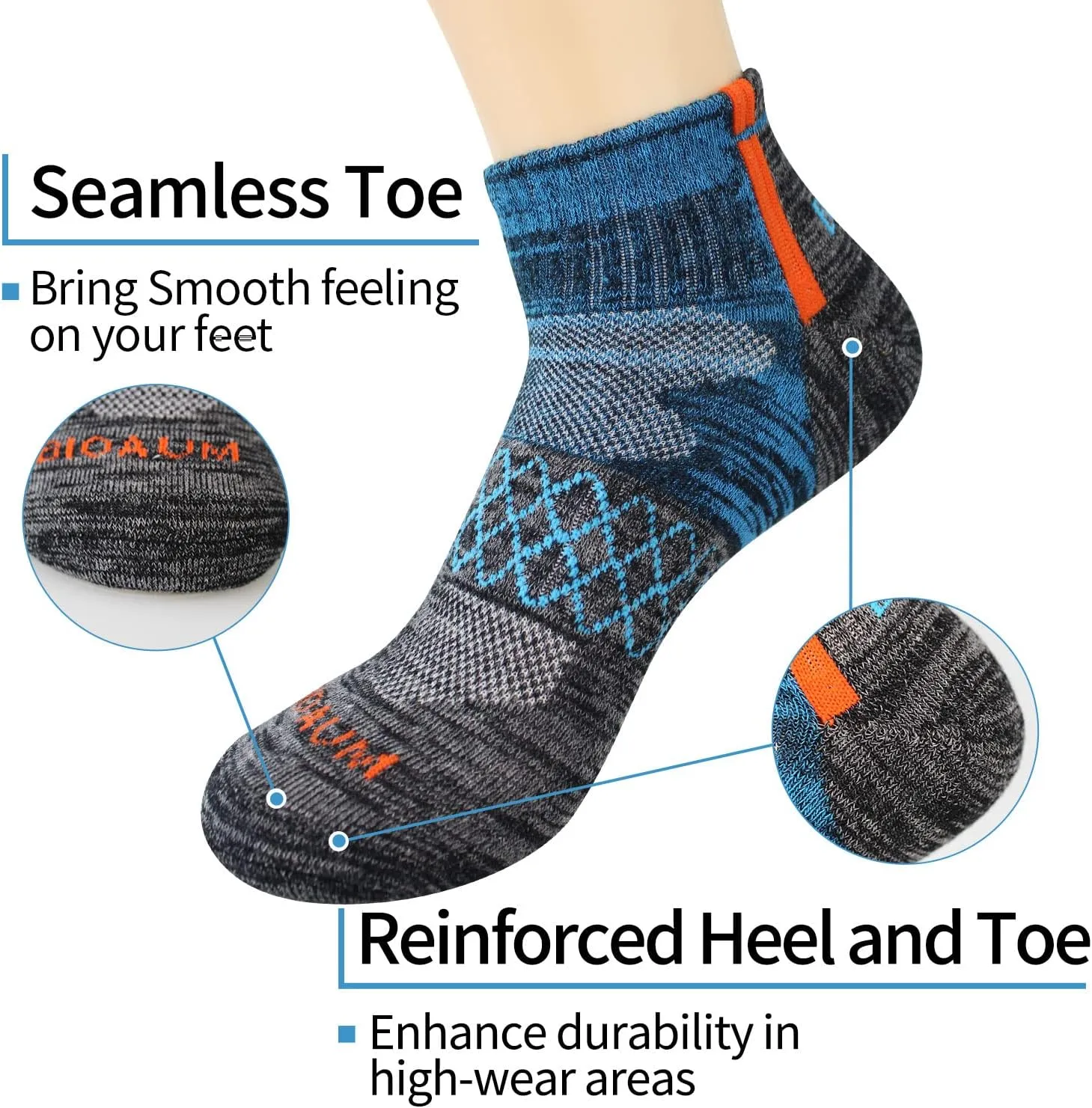 BIOAUM Men's Atheltic Socks Size 10-13 - 6 Pairs Cotton Quarter Socks for Running, Workout, Work
