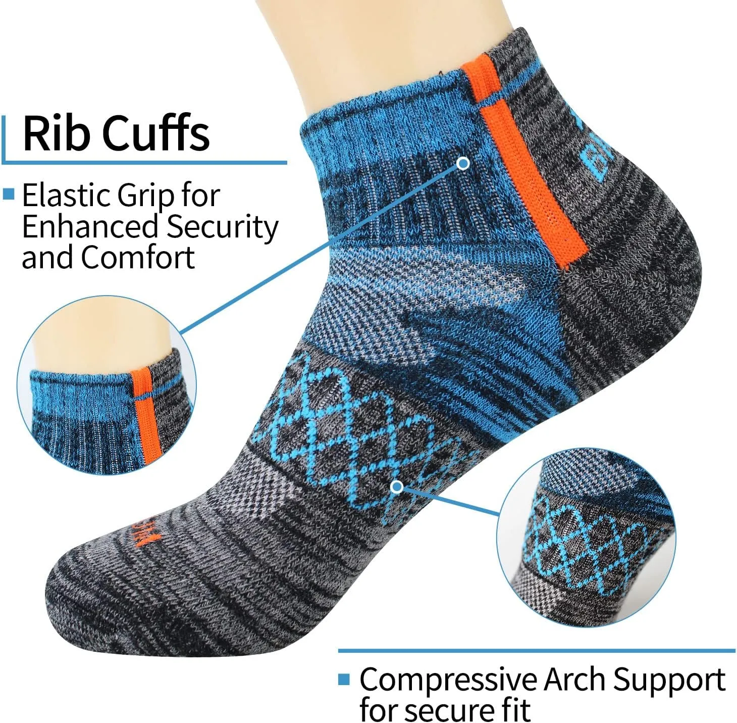 BIOAUM Men's Atheltic Socks Size 10-13 - 6 Pairs Cotton Quarter Socks for Running, Workout, Work