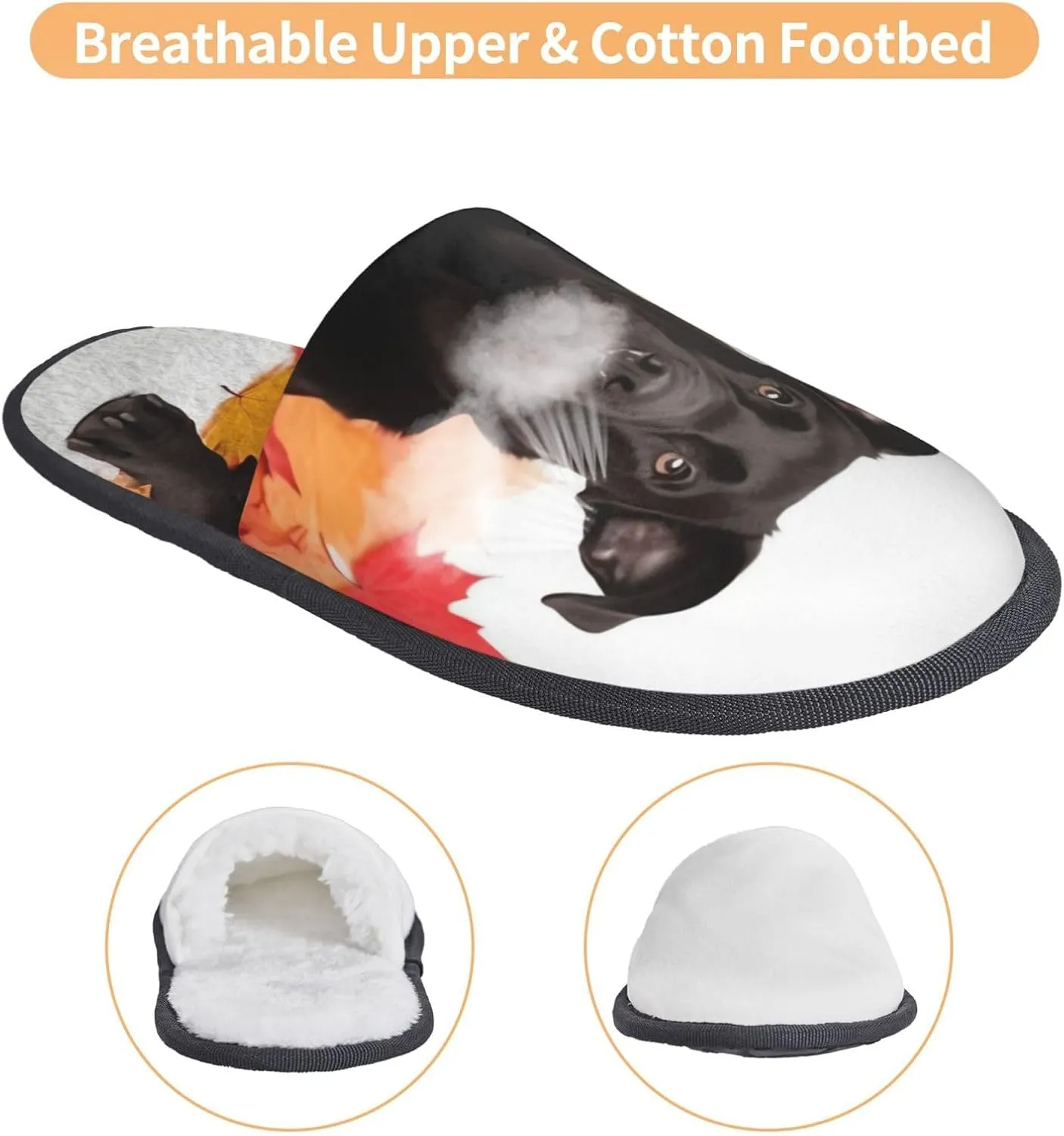 Black Dog Lie on Maple Leaf Furry Slippers for Men Women Fuzzy Memory Foam Slippers Warm Comfy Slip-on Bedroom Shoes Winter House Shoes for Indoor Outdoor