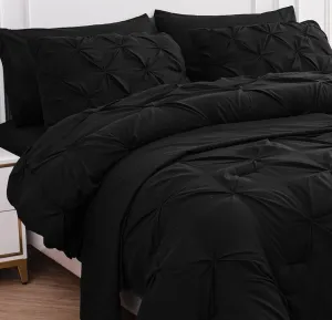 Black Emperor Comforter Set - 7 Piece Pinch Pleated Bed in a Bag - 600 Thread Count 100% Egyptian Cotton Bedding Set - (30 inch Deep Pocket Sheet Set and 500GSM Comforter)