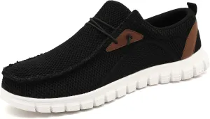 Black Shoes Mens Loafers & Slip-ons|Casual Dress Business Boat Shoes Lightweight Slip on Walking Sneakers Slippers