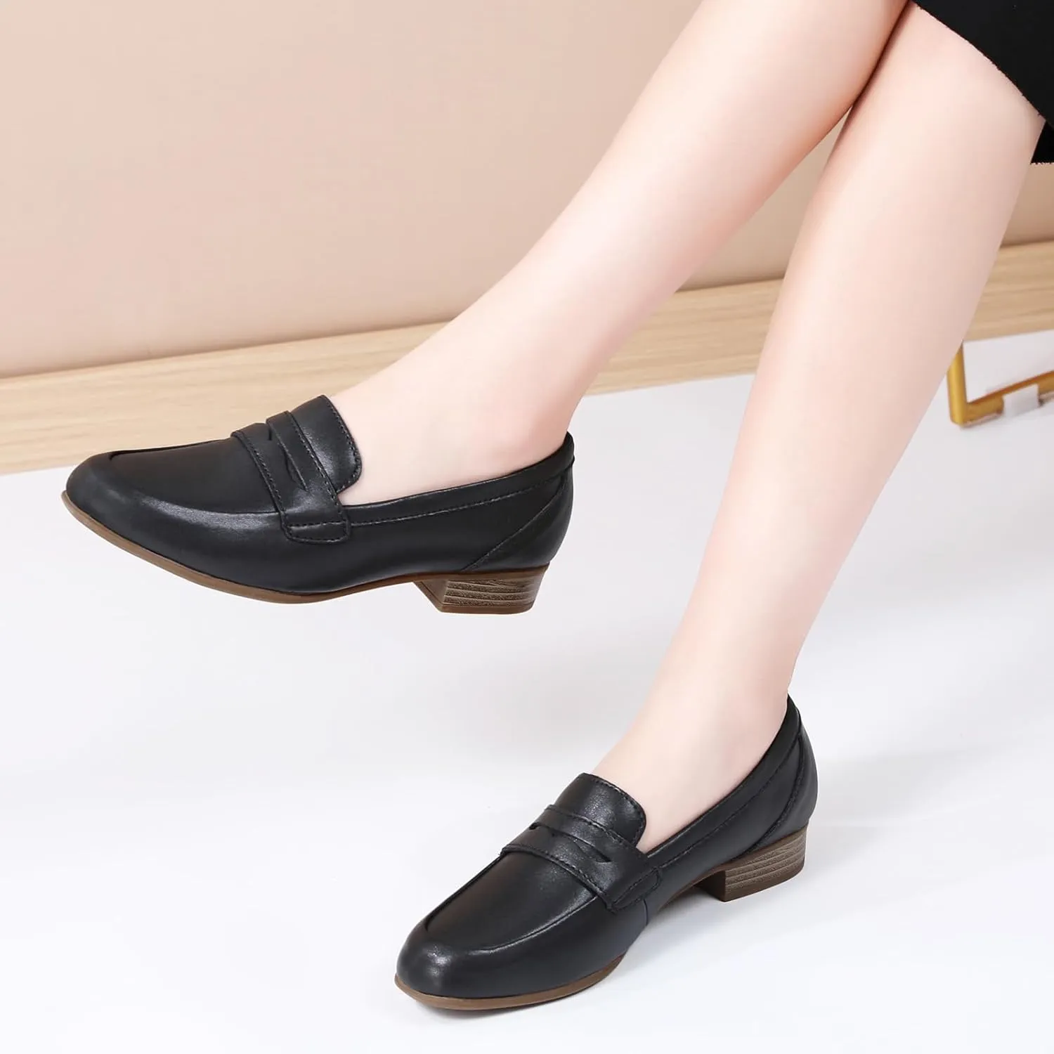 Black Women's Loafers & Slip-ons Flats Penny Round Toe Non-Slip Classic Business Casual Comfortable Dressy Office Work Slip On Shoes
