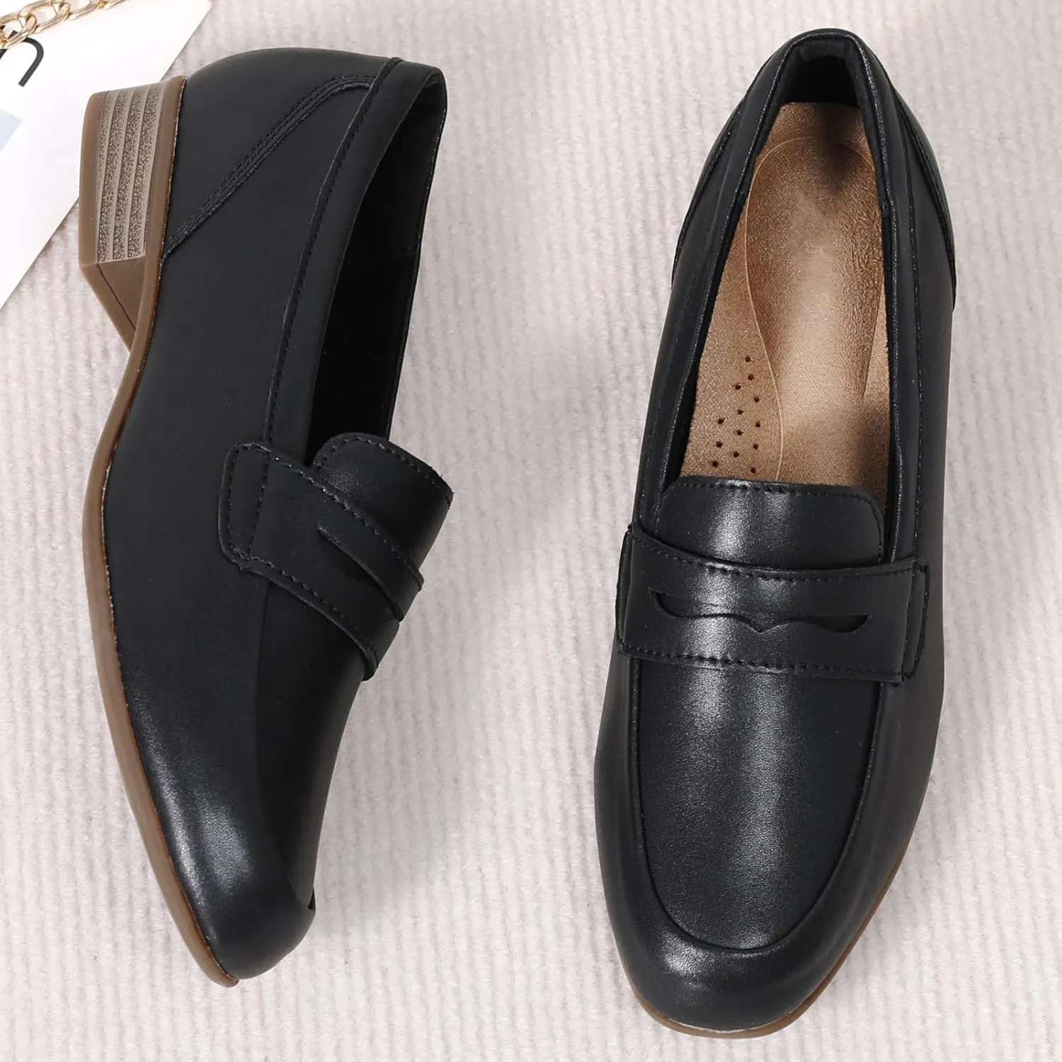 Black Women's Loafers & Slip-ons Flats Penny Round Toe Non-Slip Classic Business Casual Comfortable Dressy Office Work Slip On Shoes