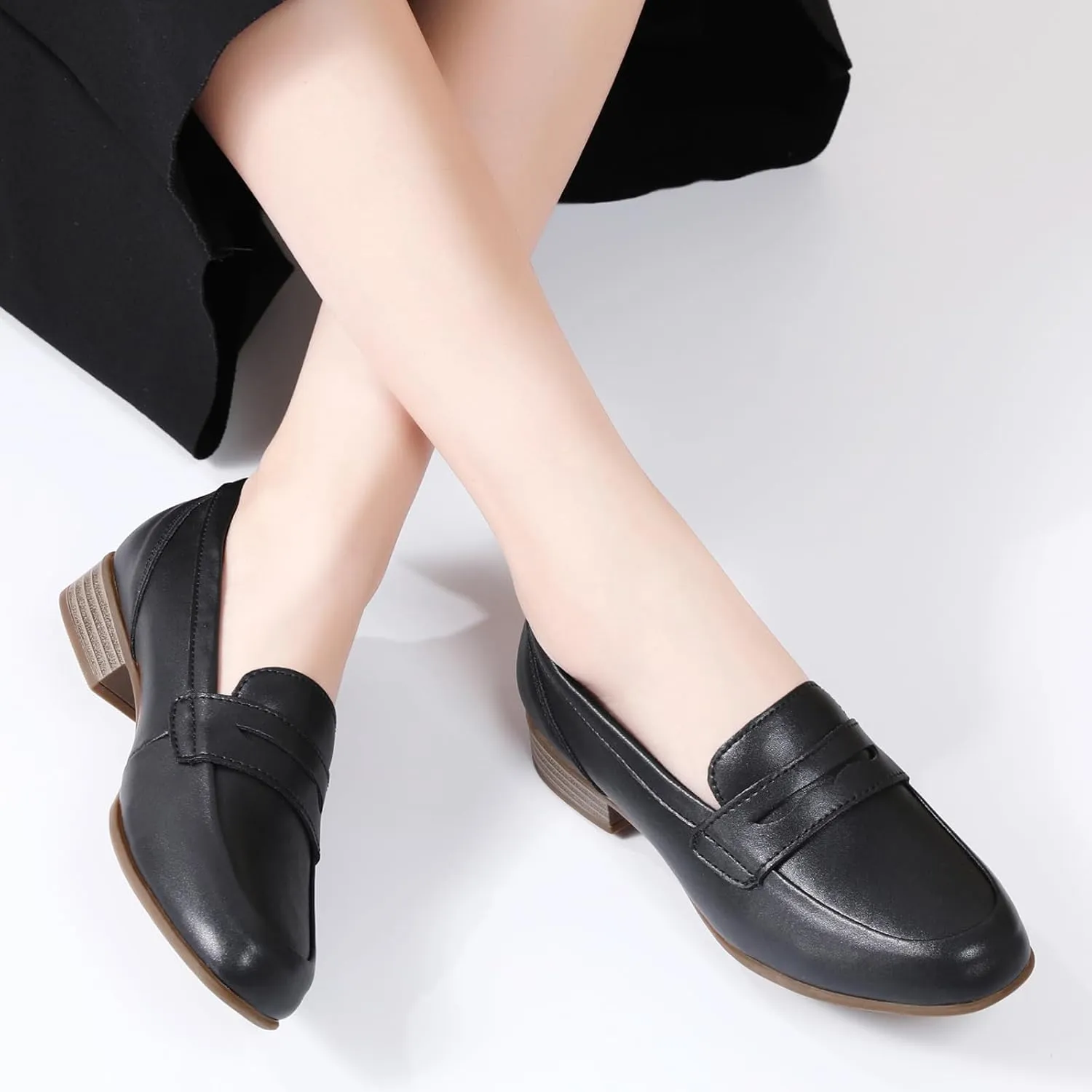 Black Women's Loafers & Slip-ons Flats Penny Round Toe Non-Slip Classic Business Casual Comfortable Dressy Office Work Slip On Shoes