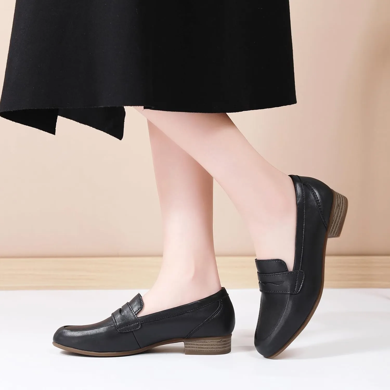 Black Women's Loafers & Slip-ons Flats Penny Round Toe Non-Slip Classic Business Casual Comfortable Dressy Office Work Slip On Shoes
