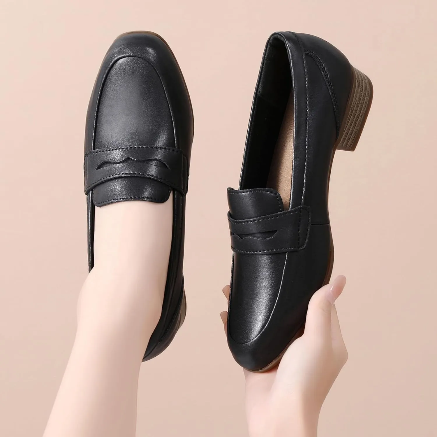 Black Women's Loafers & Slip-ons Flats Penny Round Toe Non-Slip Classic Business Casual Comfortable Dressy Office Work Slip On Shoes
