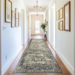 Boho Runner Rug 2x8 ft - Non-Slip Washable Area Rug for Outdoor & Indoor Use, Brown Hallway Runner Carpet