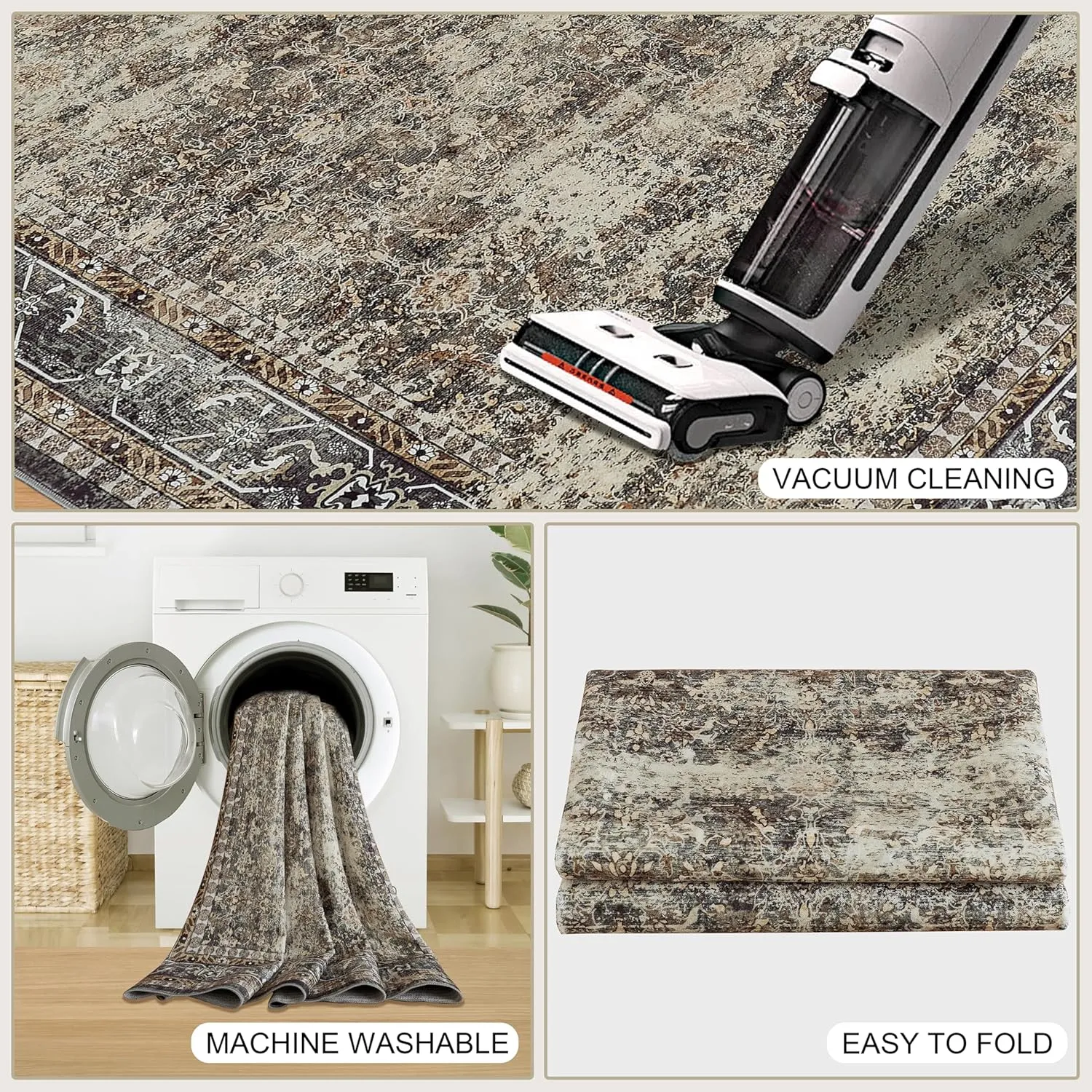Boho Runner Rug 2x8 ft - Non-Slip Washable Area Rug for Outdoor & Indoor Use, Brown Hallway Runner Carpet