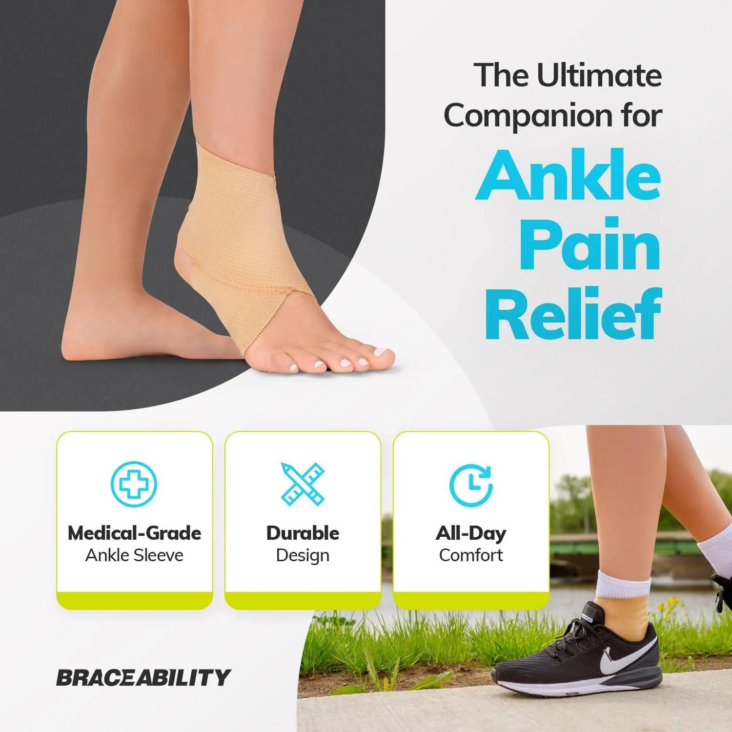 BraceAbility Elastic Ankle Support Brace - Lightweight Slip-on Compression Sleeve for Gymnastics, Dance, Sports, Running, and Sprained Foot Swelling (M)
