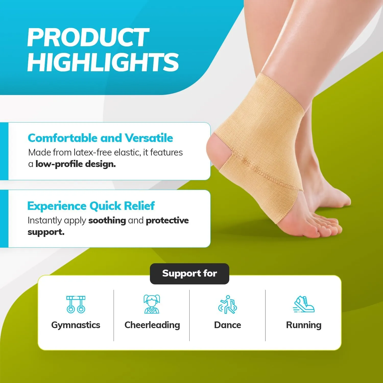 BraceAbility Elastic Ankle Support Brace - Lightweight Slip-on Compression Sleeve for Gymnastics, Dance, Sports, Running, and Sprained Foot Swelling (M)