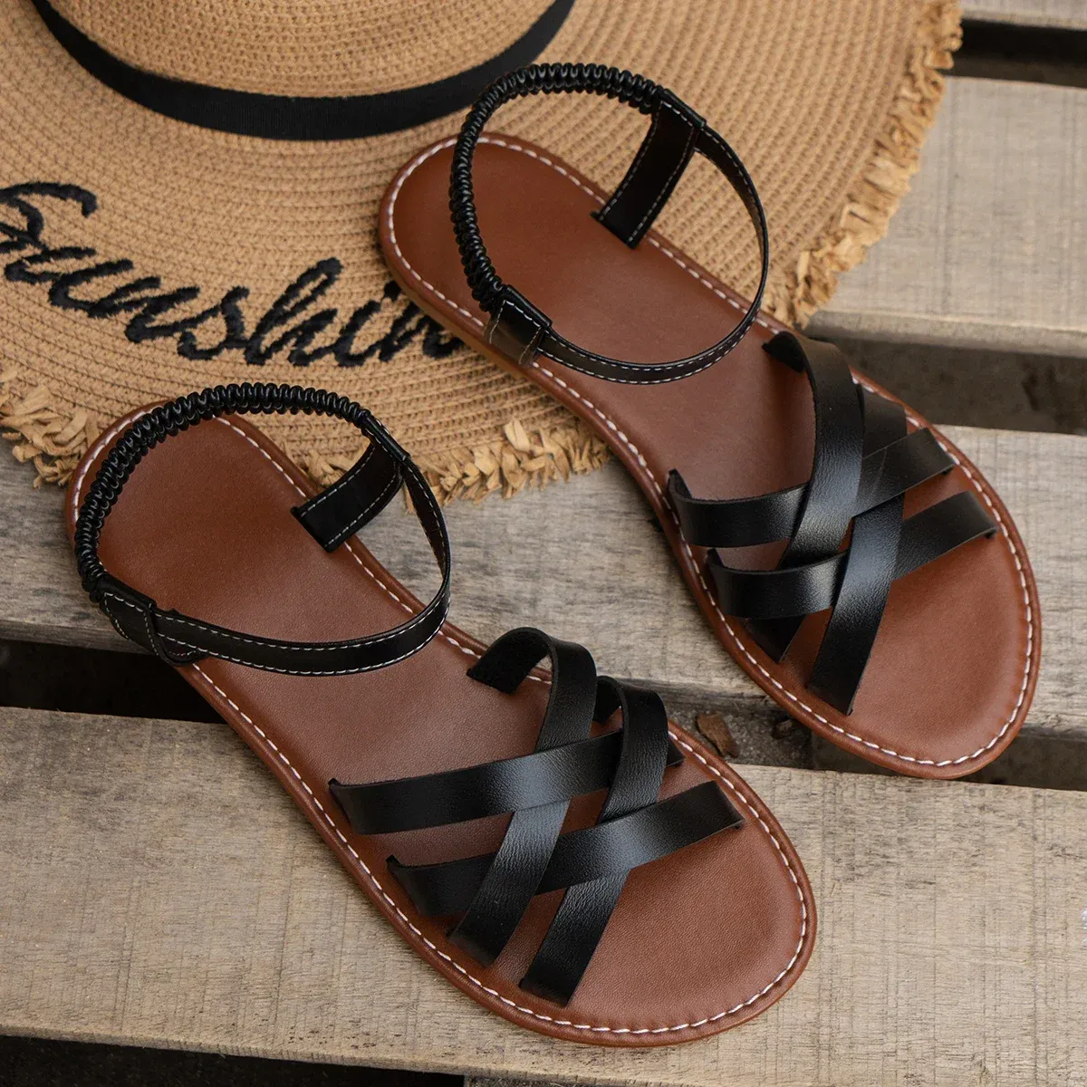 Braided Flat Sandals | PU Leather | Lightweight and Comfortable