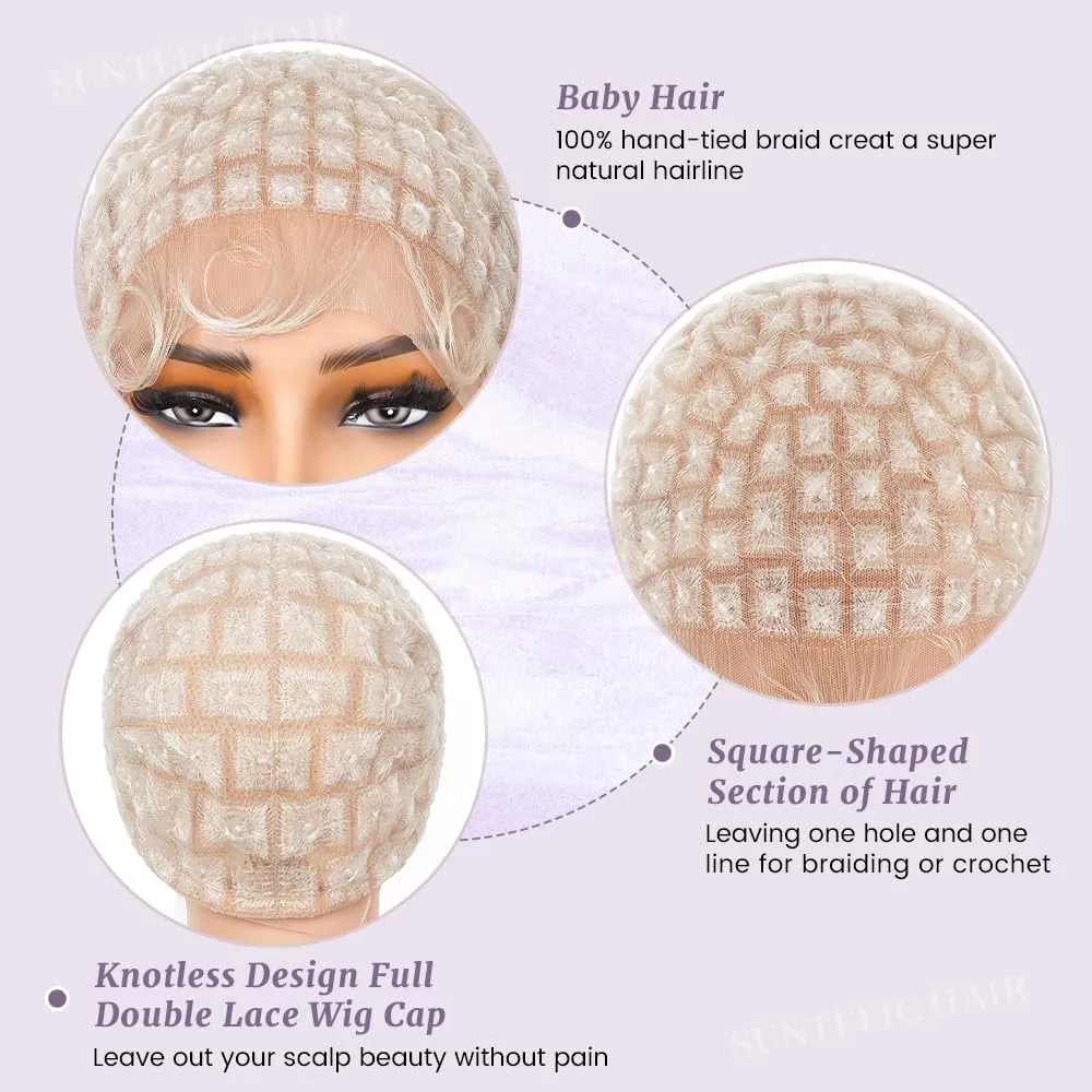 Braided Wig Cap With Baby Hair Crochet Wig Cap For Crochet Braids Hair Glueless Double Full Hd Lace Wig Caps For Black Women (Blonde-123)