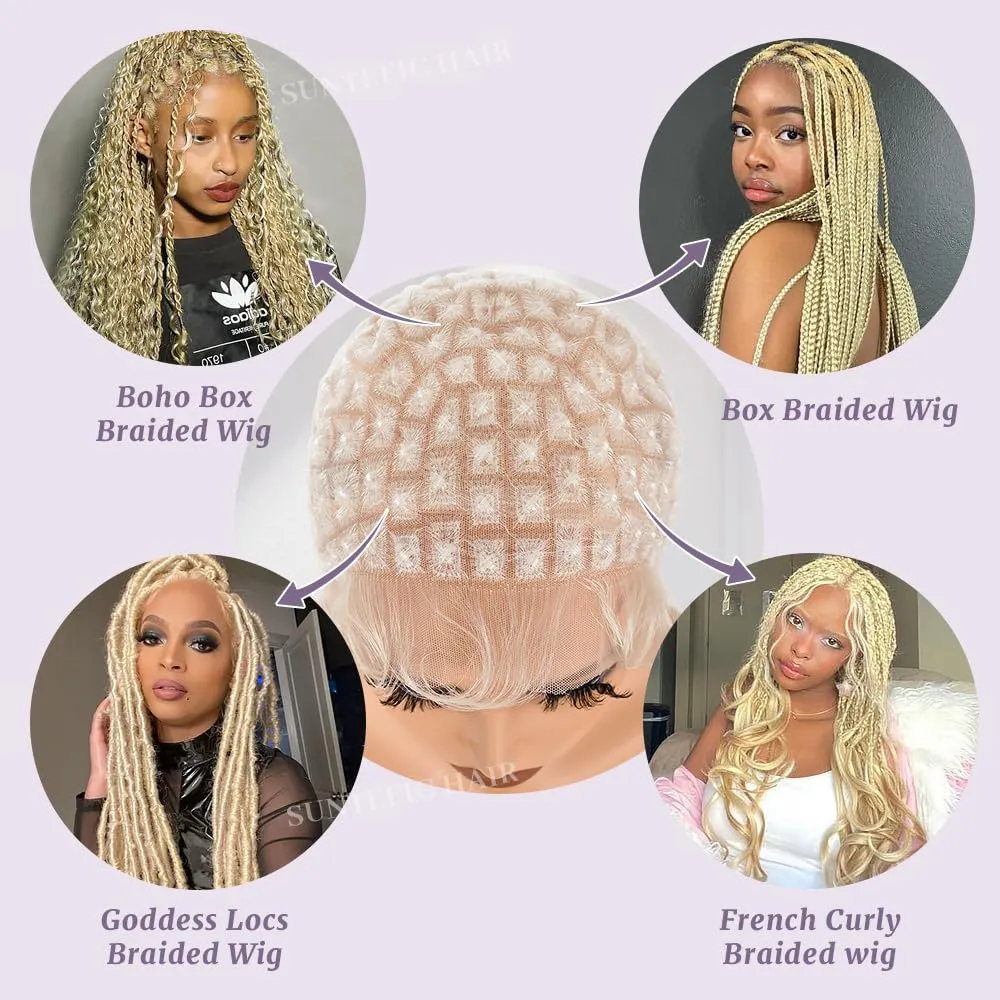 Braided Wig Cap With Baby Hair Crochet Wig Cap For Crochet Braids Hair Glueless Double Full Hd Lace Wig Caps For Black Women (Blonde-123)