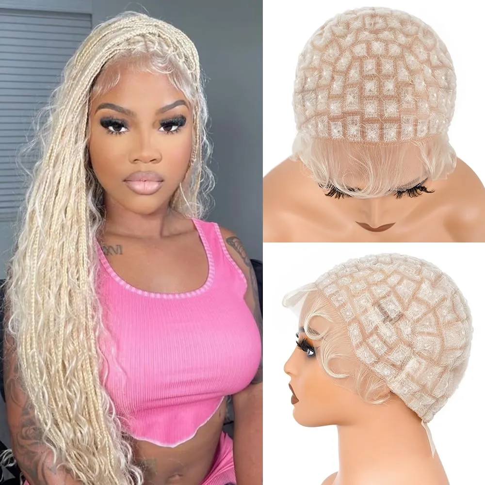 Braided Wig Cap With Baby Hair Crochet Wig Cap For Crochet Braids Hair Glueless Double Full Hd Lace Wig Caps For Black Women (Blonde-123)