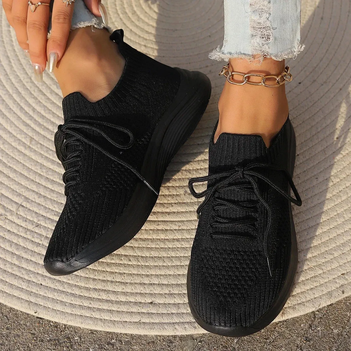 Breathable White Knit Sneakers - Lightweight Slip-On Summer Trainers