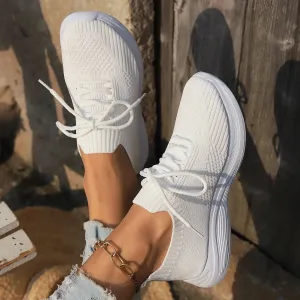 Breathable White Knit Sneakers - Lightweight Slip-On Summer Trainers