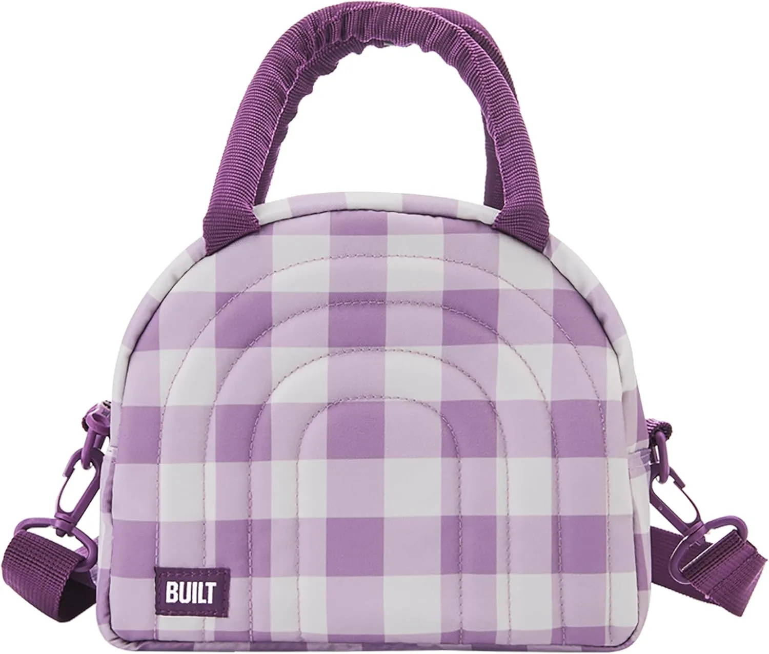 BUILT Puffer Water-resistant Polyester Satchel, Lightweight Insulated and Reusable with Detachable Adjustable Strap, Mulberry Gingham