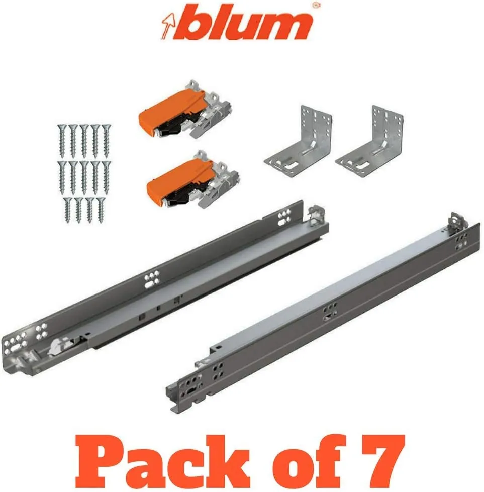 Bundle - BLUM Tandem Set Drawer Slides Plus Blumotion Complete Kit. with Runners 563H, Locking Devices, Rear mounting Brackets and Screws (for face Frame or Frameless Application) 21" Pack of 7