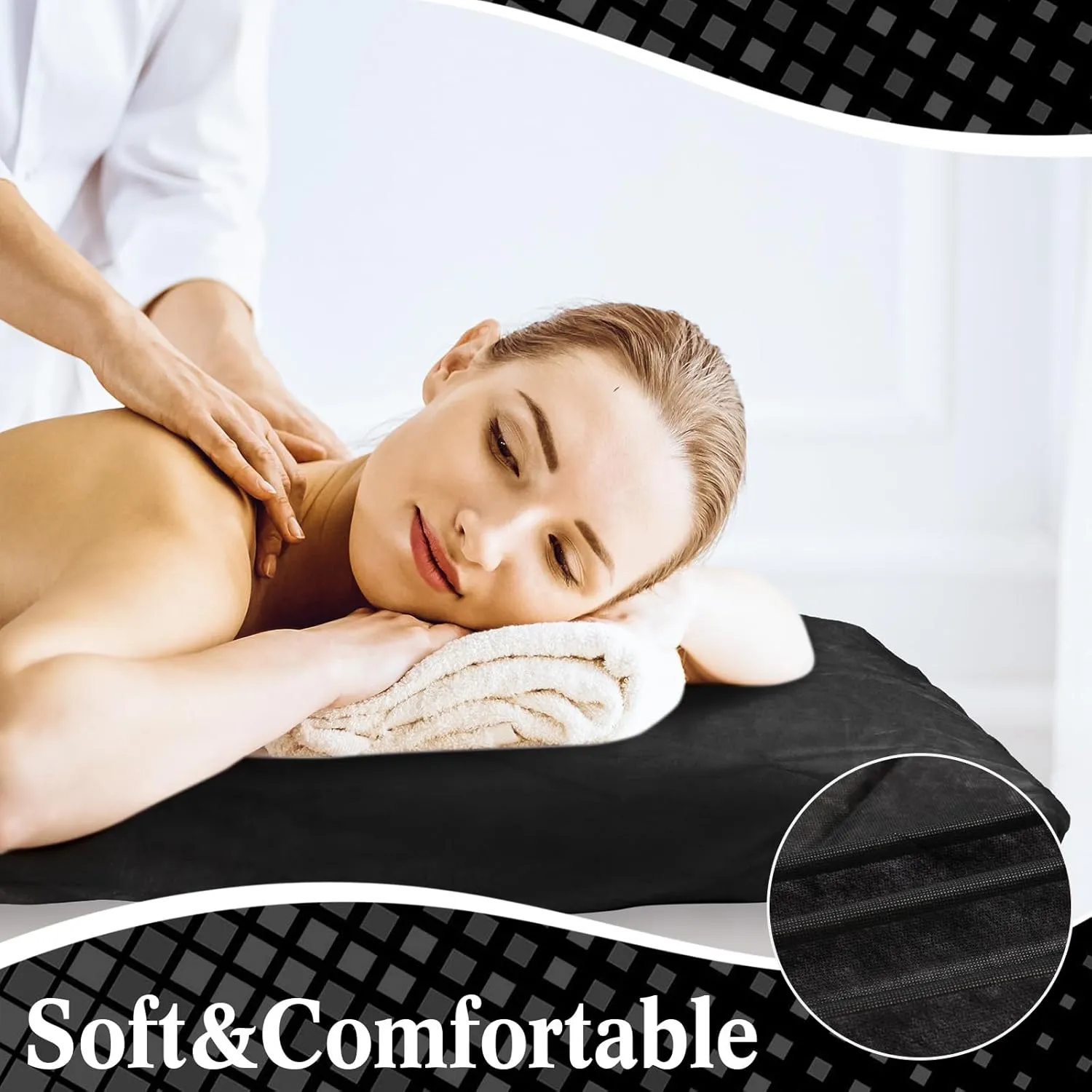 Buryeah 50 Pcs Massage Table Sheets Disposable Fitted Bed Sheets Thickened Spa Bed Covers Soft Non Woven Massage Table Cover for Spa Salon Body Facial Beauty, 39 x 87 Inch(Black)
