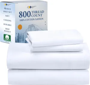 California Design Den Luxury Sheets Full Size Bed Set - Buttery Soft 800 Thread Count Sateen, 100% Cotton Sheet Sets, Beats Fake Egyptian Claims, Deep Pockets, Durable Bedding Set (White)