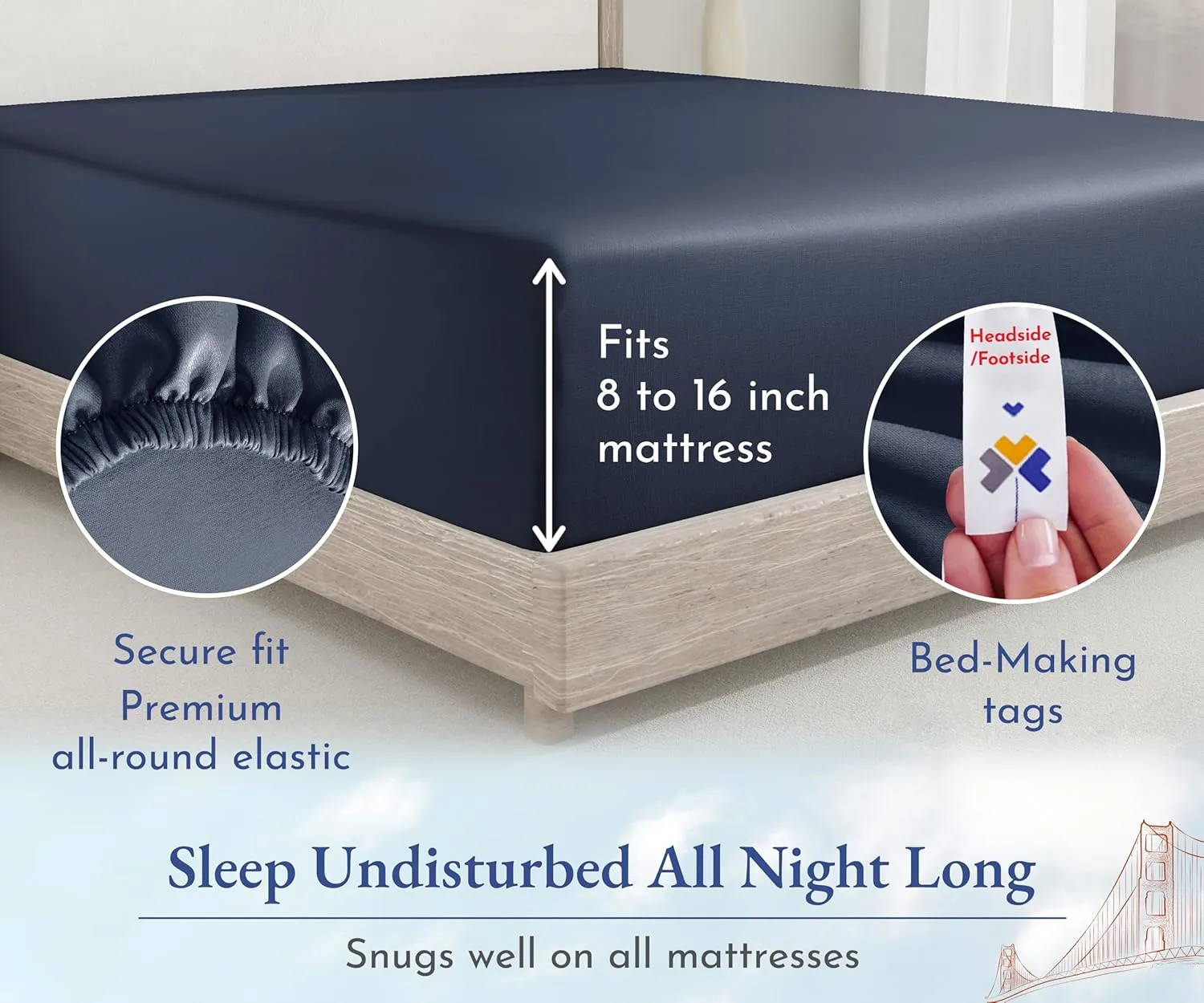California Design Den Queen Size Fitted Sheet, Deep Pocket Soft 400 Thread Count 100% Cotton, No Pop-Off Elastic, Durable Sateen Weave Sheet Only (Queen, Indigo Dusty Blue)