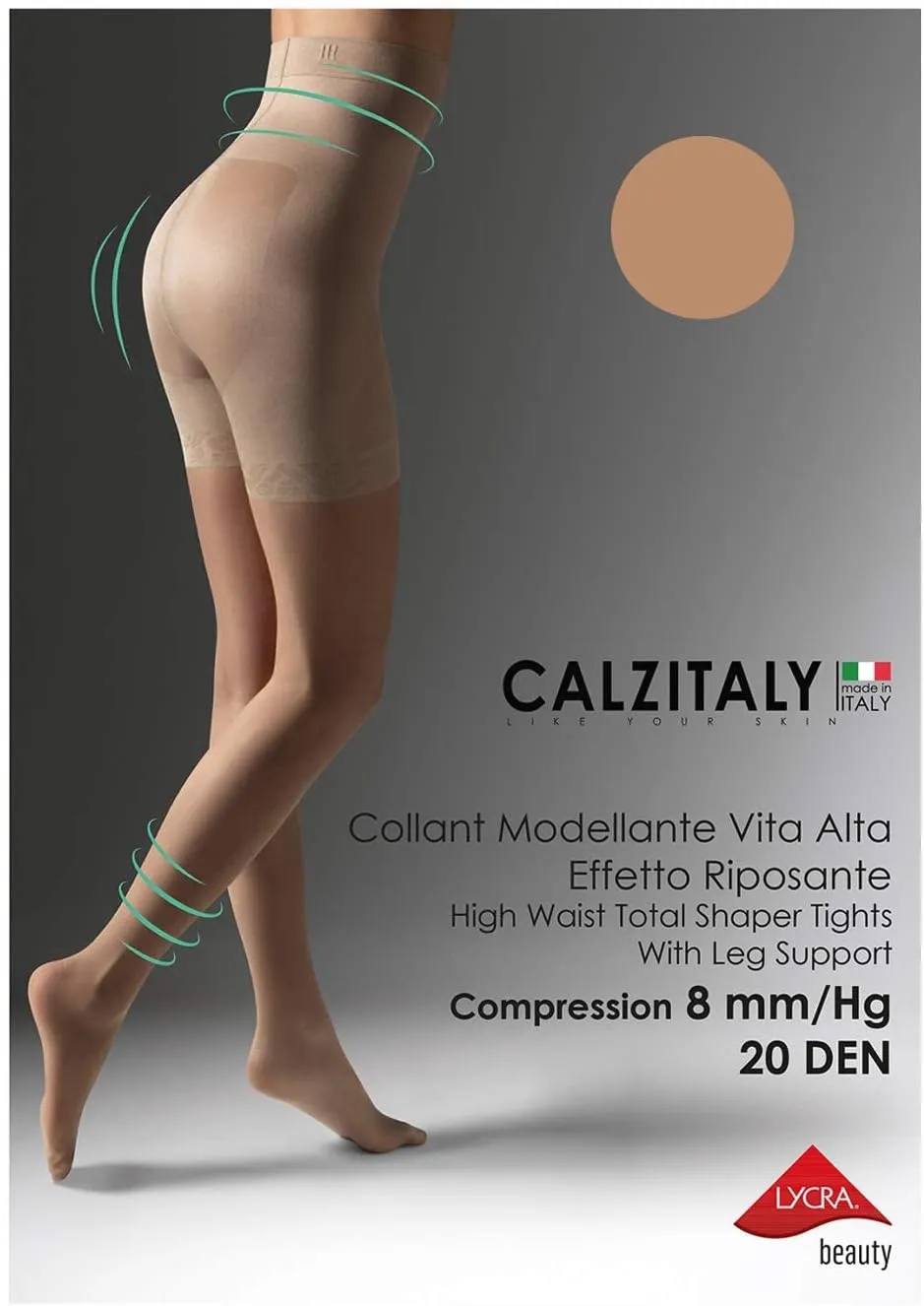 CALZITALY High Waist tights Control Top Shaping Nylons, Shaping Pantyhose, 20 Denier Sheer Shaping Tights for All Day Use