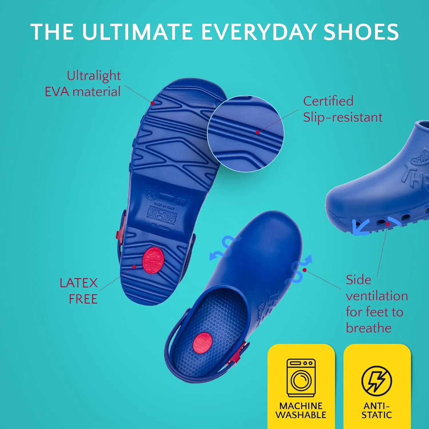 CALZURO Lights - Lightweight Work Clogs - Non Slip Work Shoes for Men and Women - Slip Resistant Kitchen Shoes, Garden and Nursing Clogs -