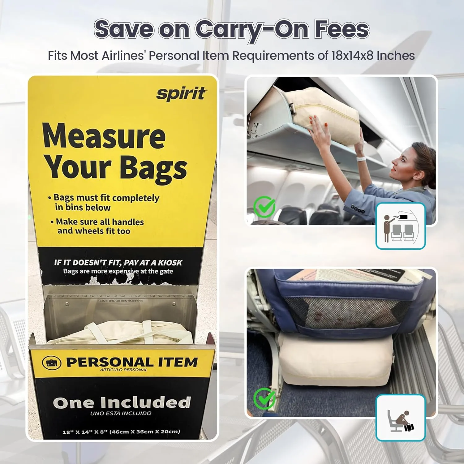 Cambond Spirit Airlines Personal Item Bag 18x14x8 Inch - 30L Carry on Personal Item Travel Bag for Short Trip with Shoulder Strap and Water Bottle Pocket, Compact Underseat Foldable Travel Duffel Bag