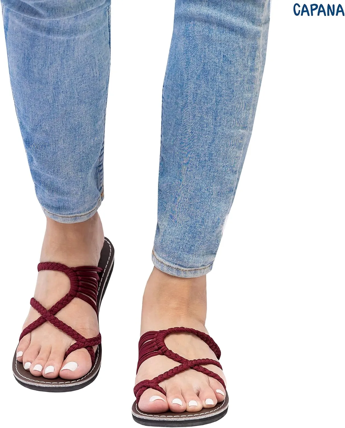 Capana Woven Women's Flat Sandals - Strappy Braided Beach Sandals for Dressy Summer, Rope Bohemian Spring Casual Womens Shoes, Comfy Boho Flats for Teen Girls Oceanbliss