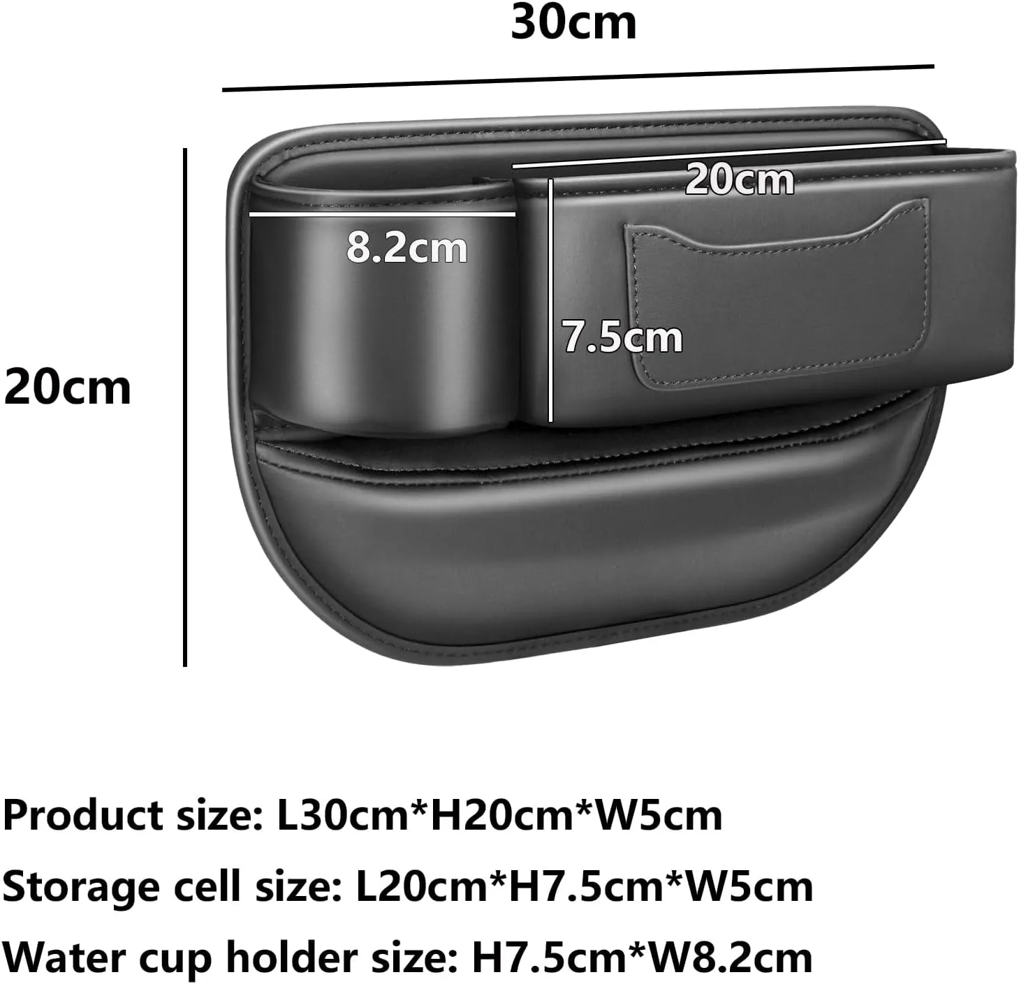 Car Seat Gap Filler & Organizer，2 Pack Black Car Leather Cup Holder Gap Bag,Men Car Interior Accessories，Seat Gap Storage Box for Storage Sunglasses、Phone、Key