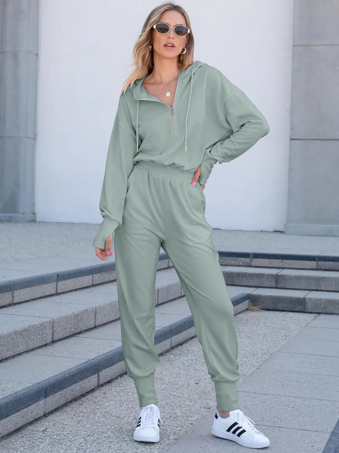 Caracilia Jumpsuits for Women Fall Casual Sweatsuits Long Sleeve Zip Sweatshirts Jogger Sweatpants One Piece Romper Outfits