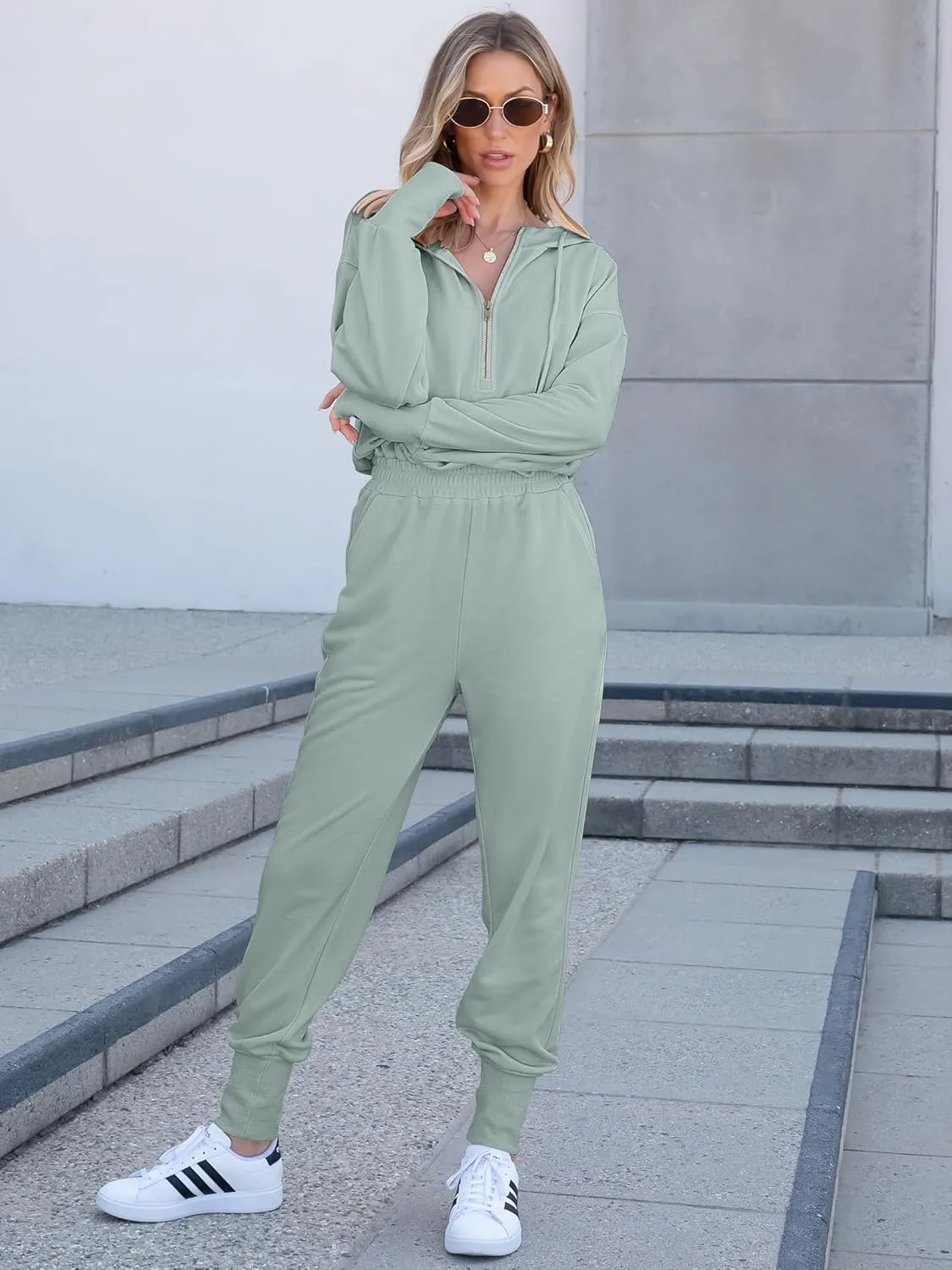 Caracilia Jumpsuits for Women Fall Casual Sweatsuits Long Sleeve Zip Sweatshirts Jogger Sweatpants One Piece Romper Outfits