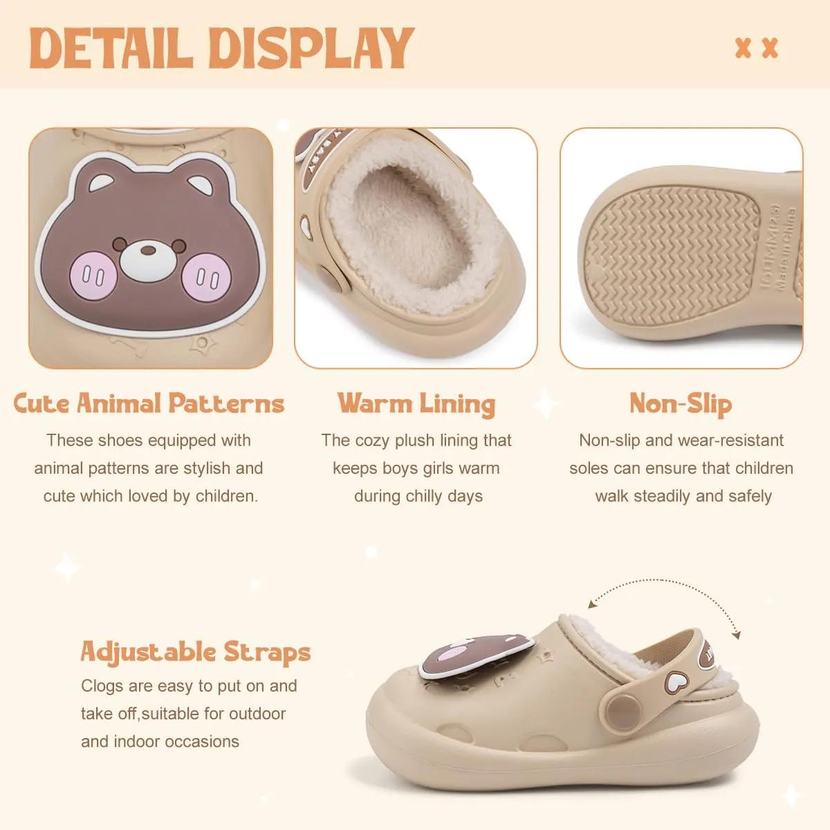 Casazoe Toddler Fur Lined Clogs Boys Girls Winter Warm Slip On Shoes Fleece Lining House Slippers Cartoon Lightweight Outdoor Indoor Home Shoes