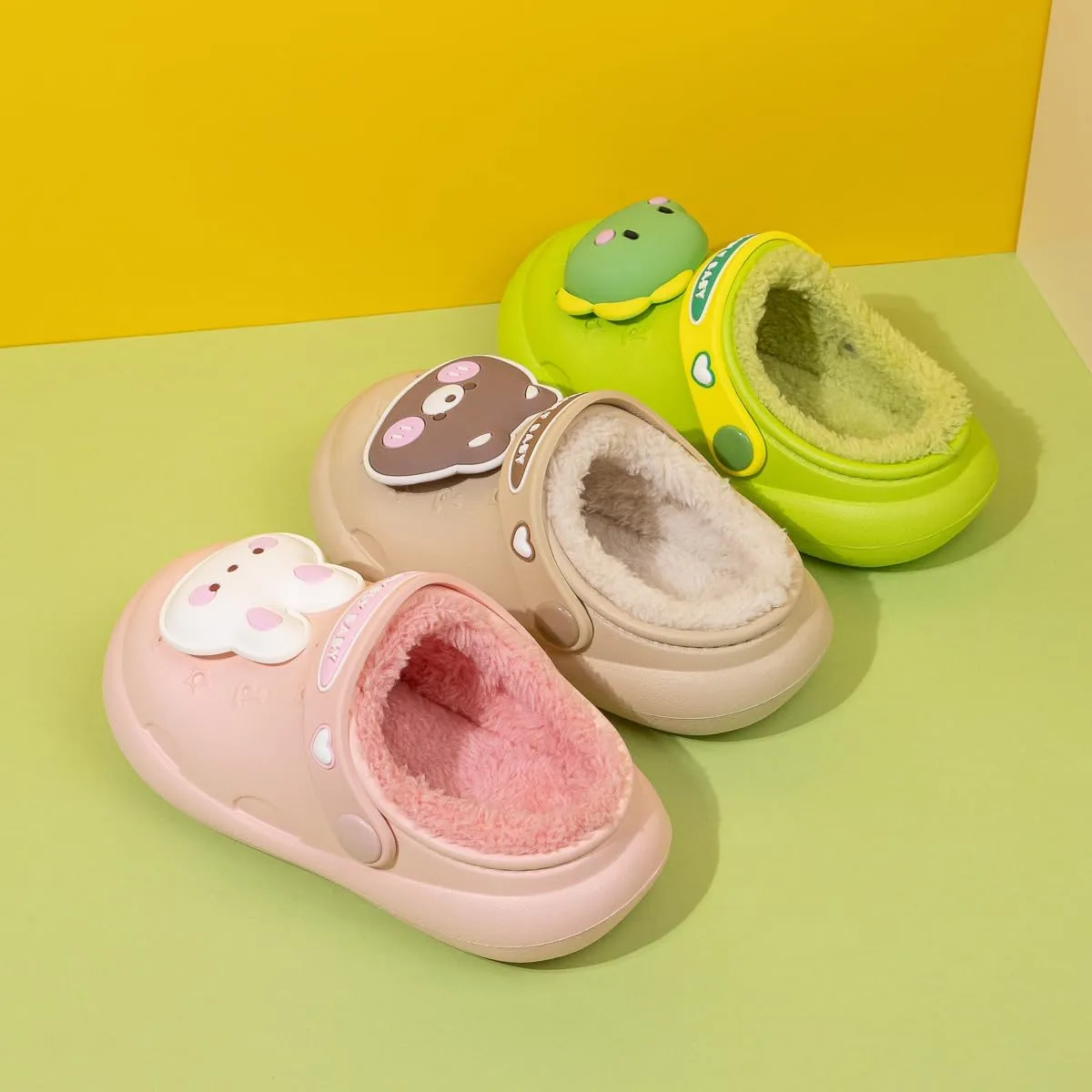 Casazoe Toddler Fur Lined Clogs Boys Girls Winter Warm Slip On Shoes Fleece Lining House Slippers Cartoon Lightweight Outdoor Indoor Home Shoes