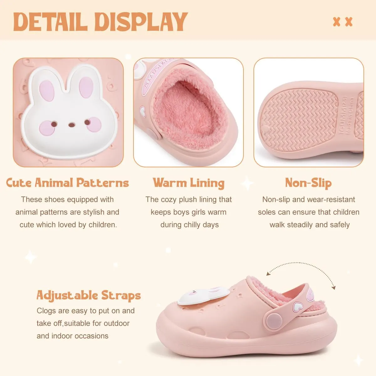 Casazoe Toddler Fur Lined Clogs Boys Girls Winter Warm Slip On Shoes Fleece Lining House Slippers Cartoon Lightweight Outdoor Indoor Home Shoes