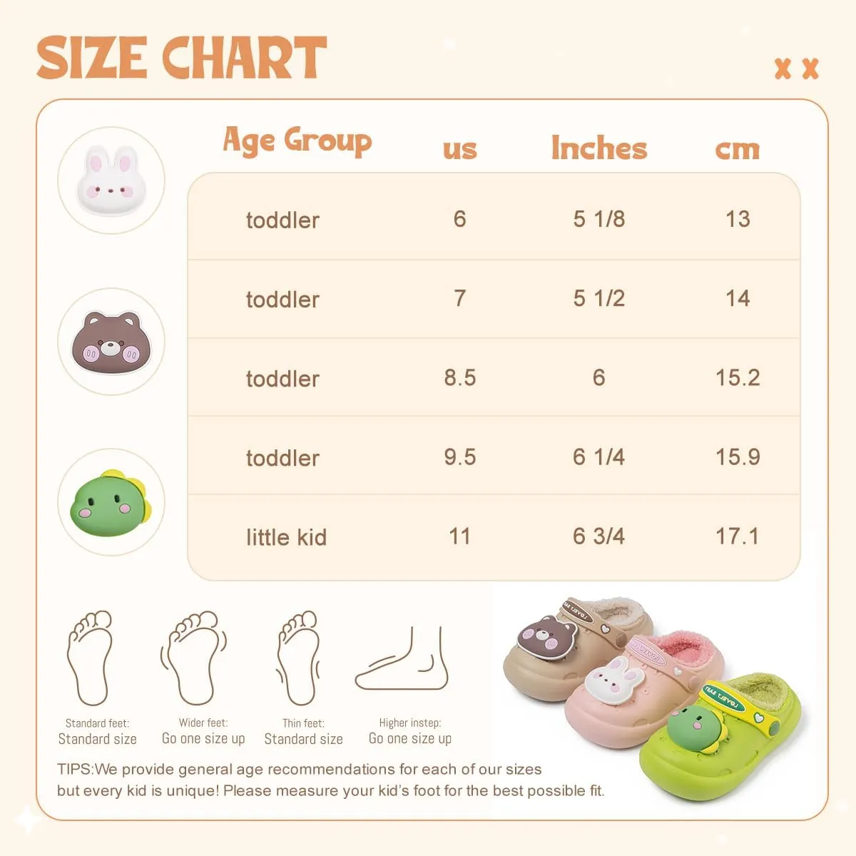 Casazoe Toddler Fur Lined Clogs Boys Girls Winter Warm Slip On Shoes Fleece Lining House Slippers Cartoon Lightweight Outdoor Indoor Home Shoes