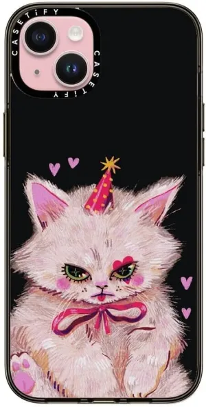 CASETiFY Compact iPhone 15 Plus Case [4 ft. 2X Military Grade Drop Protection/Slim/Lightweight] - Clown Kitty - Clear Black