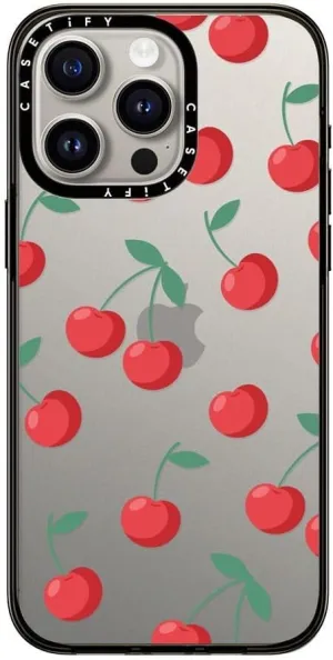 CASETiFY Compact iPhone 15 Pro Max Case [4 ft. 2X Military Grade Drop Protection/Slim/Lightweight] - Cherries - Clear Black