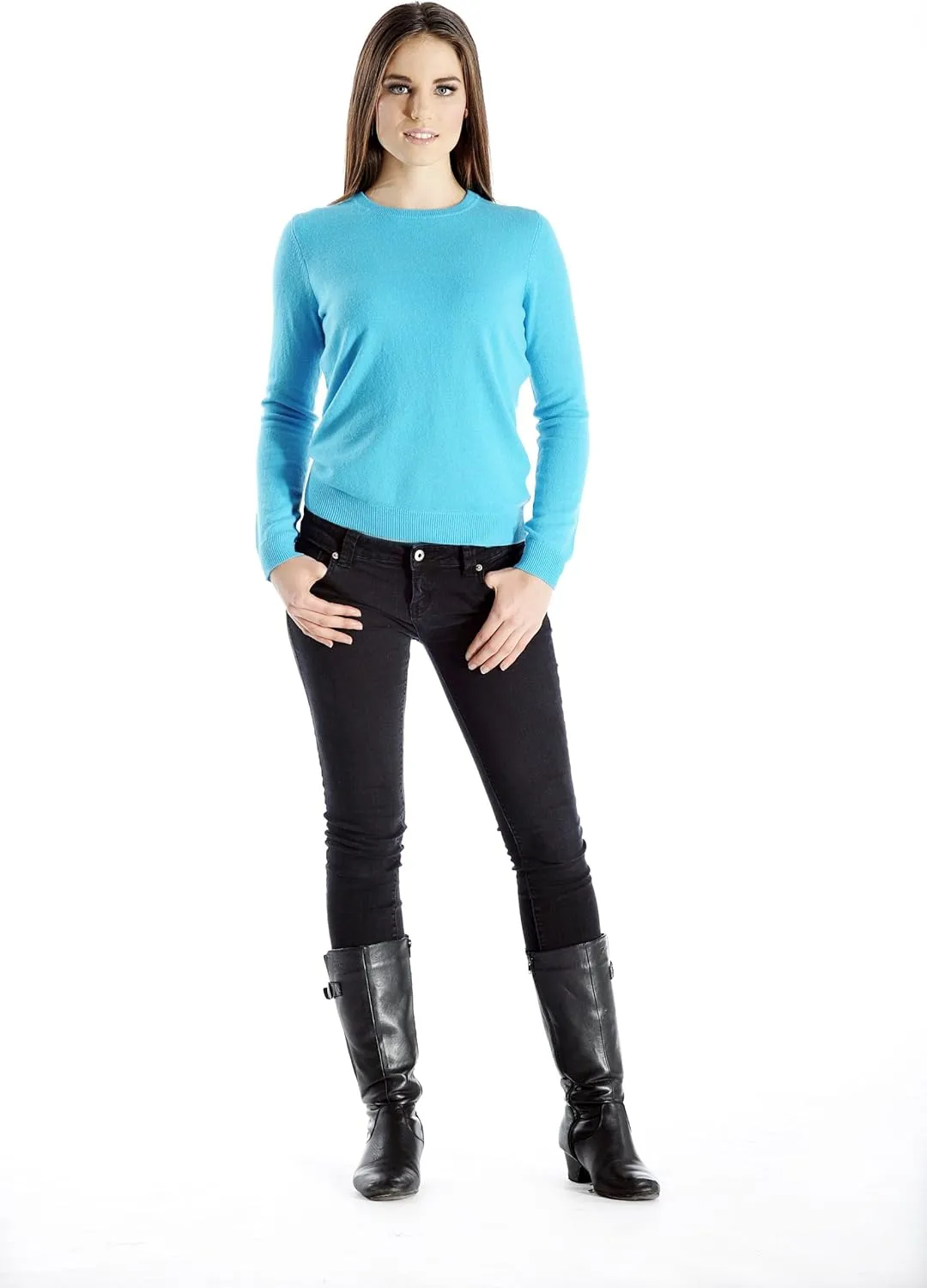 Cashmere Boutique 100% Pure Cashmere Crew Neck Sweater for Women – Long Sleeve, Classic Style, Soft and Warm Pullover Sweater