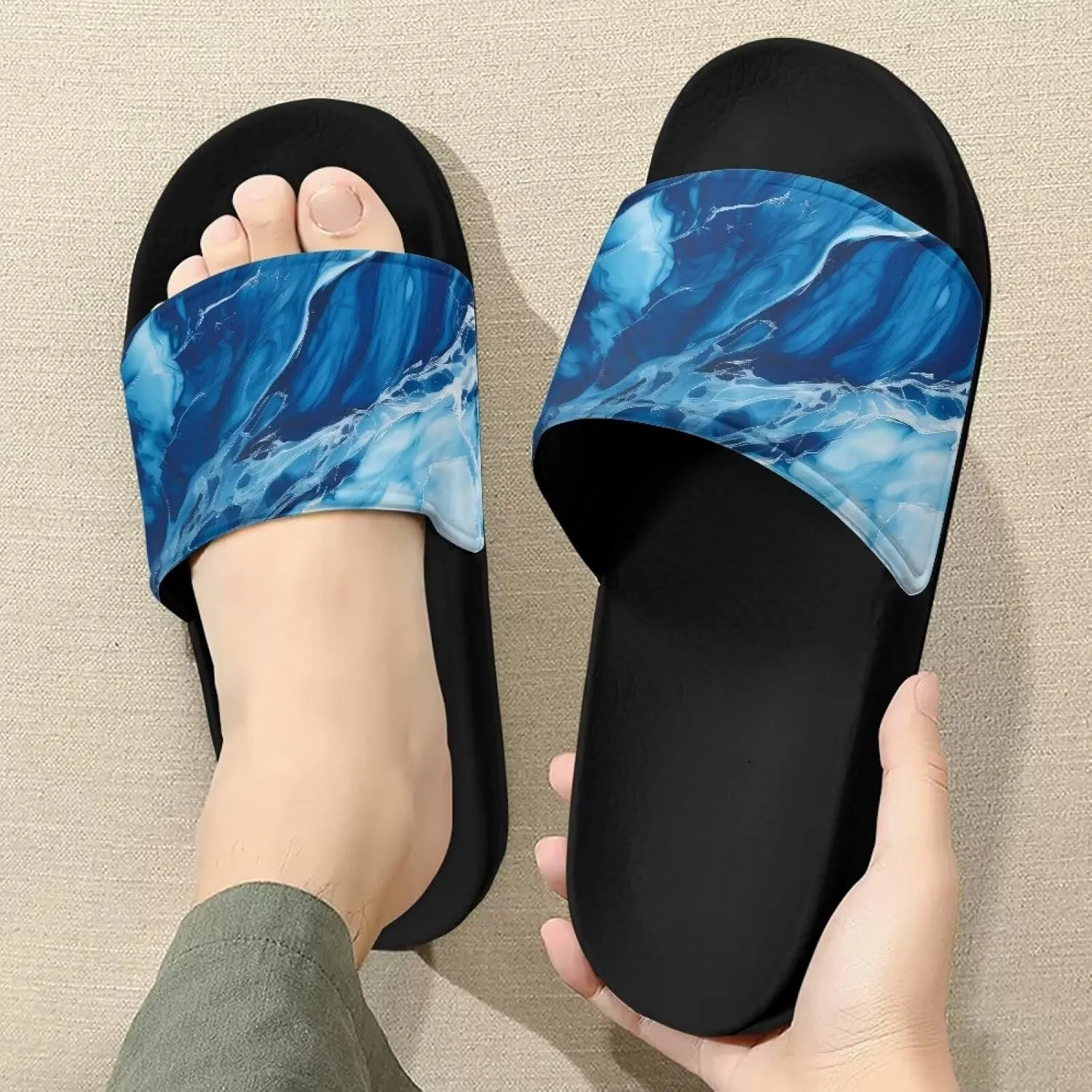 Casual Non-slip Slide Sandals for Women Men Open Toe House Sole Slipper Flat Lightweight Slipper for Bathroom Beach