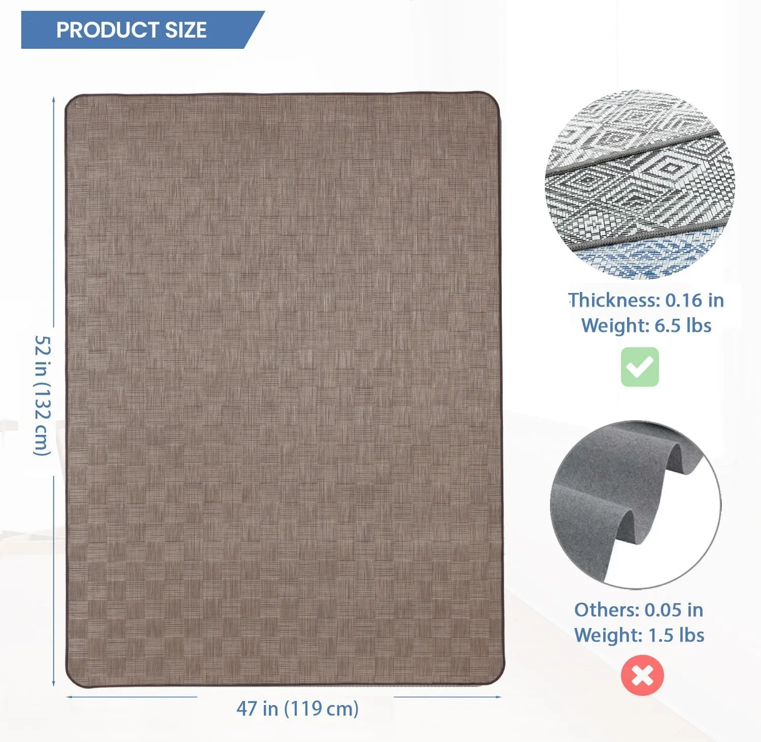 Chair Mat for Hardwood & Tile Floor, 47" x 52" Heavy Duty Office Chair Mat for Rolling Chairs, Anti Slip, Non-Curve, Floor Protector for Home Office, Brown Square
