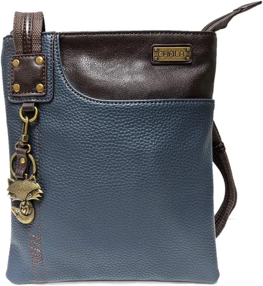 Chala Crossbody Phone Purse | SOFT PU Leather SWING Bag with Chala Mini Key fob-Navy (Metal Fox)