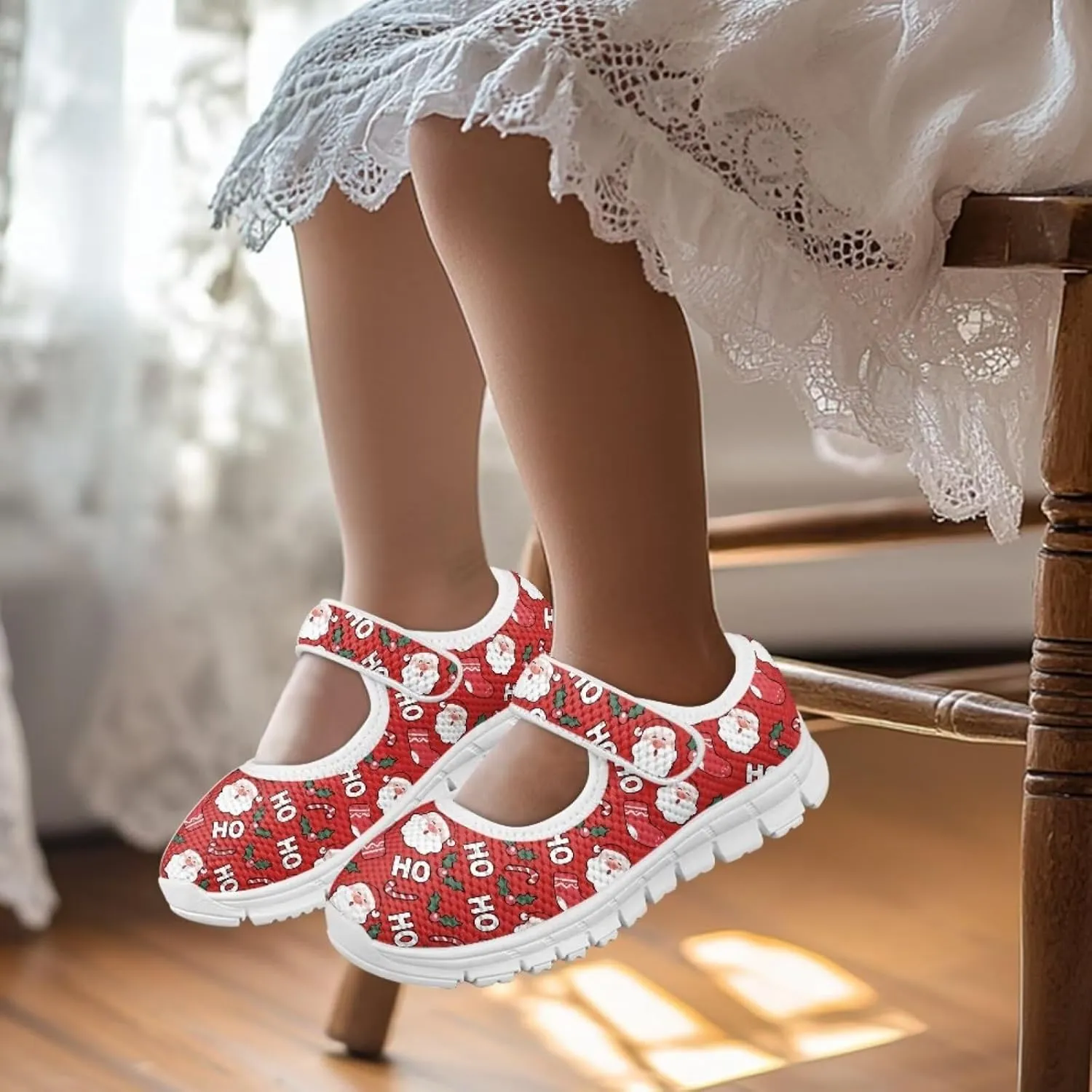 chaqlin Christmas Sneaker Mary Jane for Kids Slip On Casual Outdoor School Sports Shoes Lightweight Flat Walking Sneaker